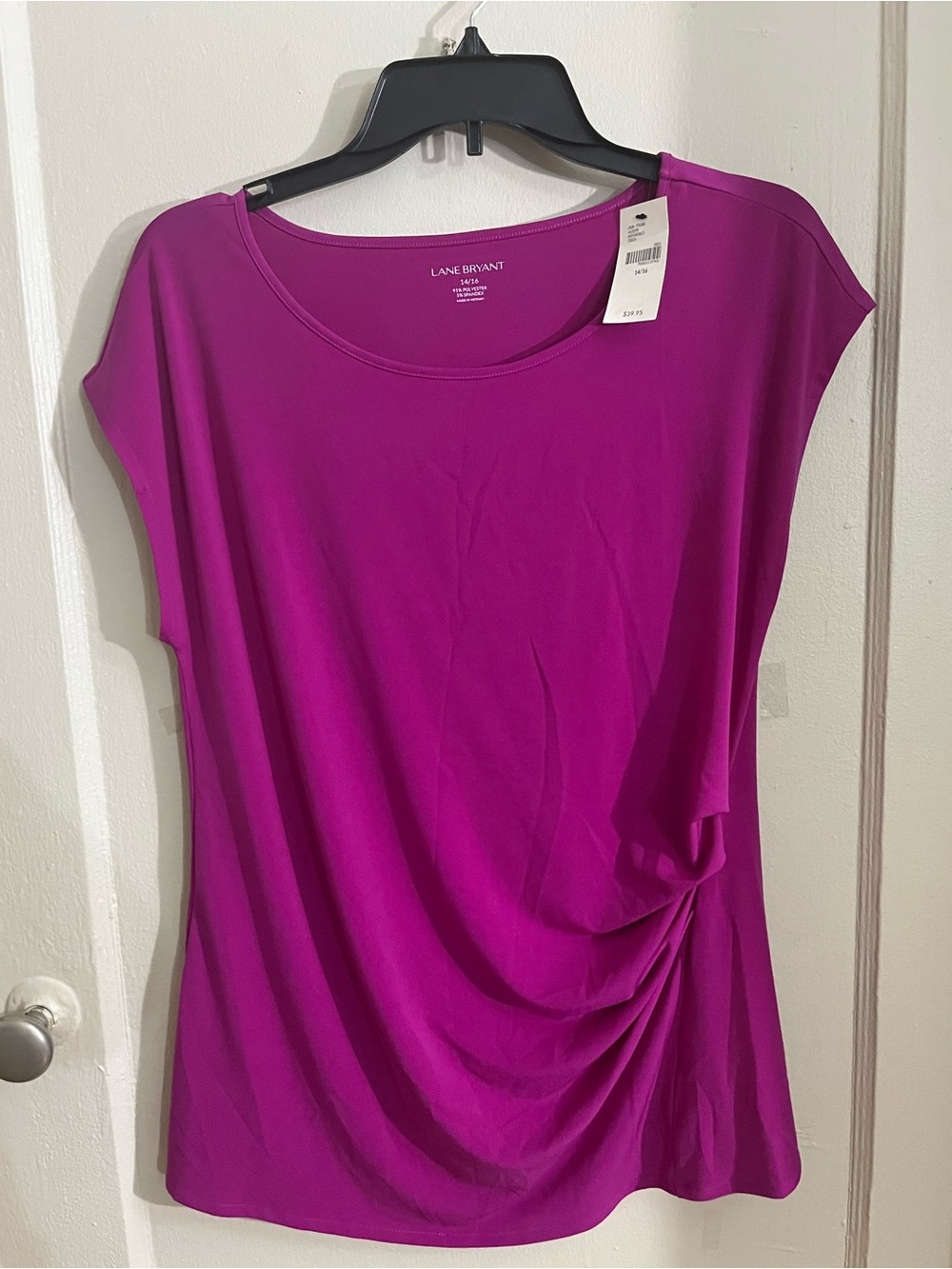 Lane Bryant Bright Magenta Side-Ruched Cap Sleeve Top